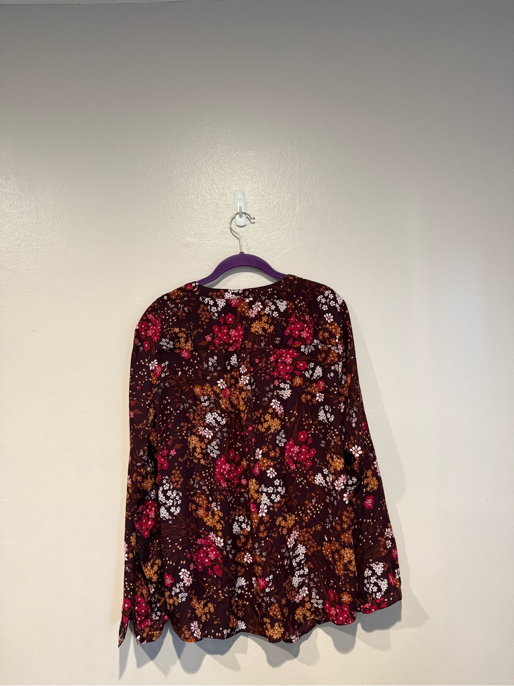 Adrianna Papell Deep Purple Floral Blouse XL Long Sleeve - Picture 3 of 5
